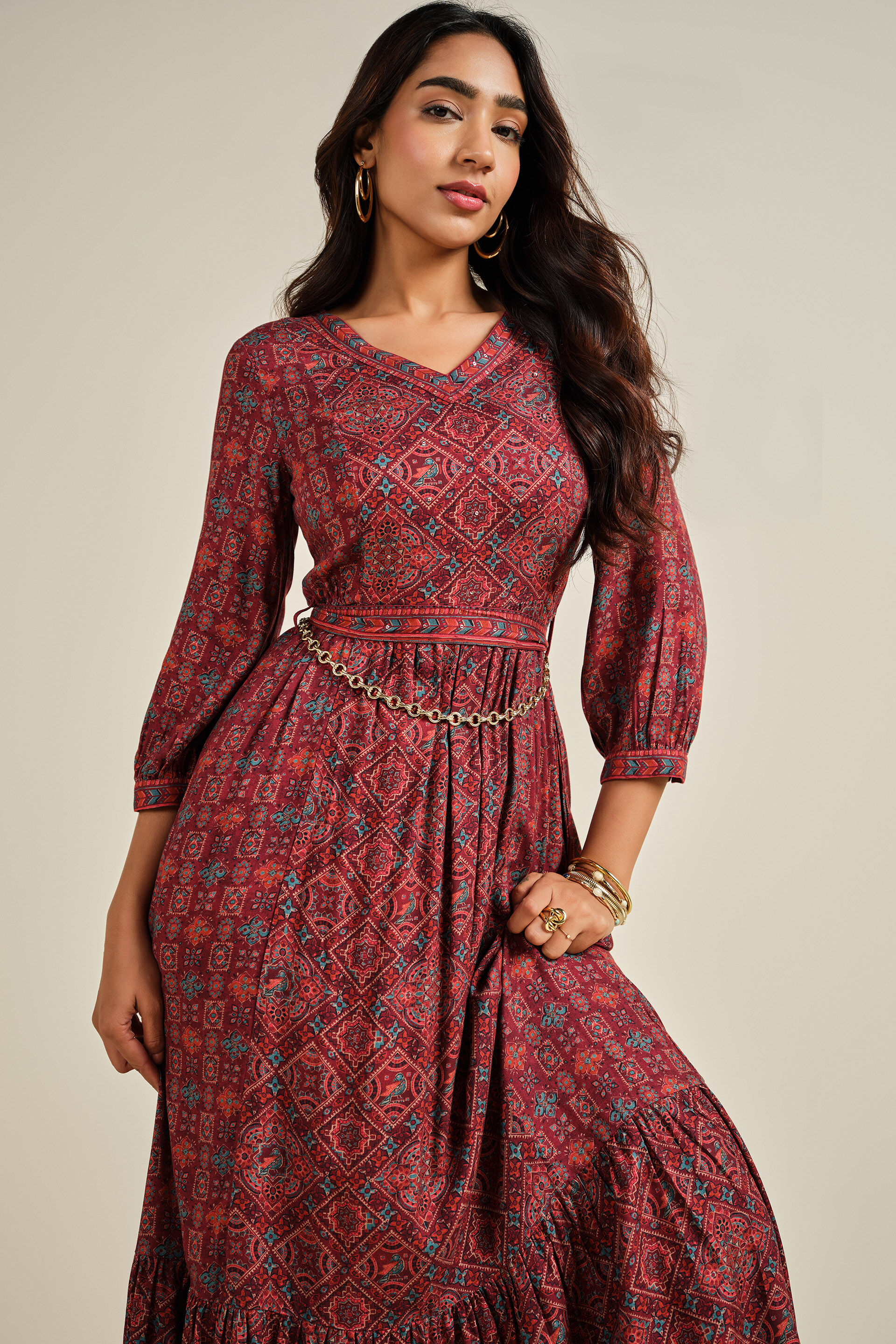 Rangrez Maxi Dress, Burgundy, image 2